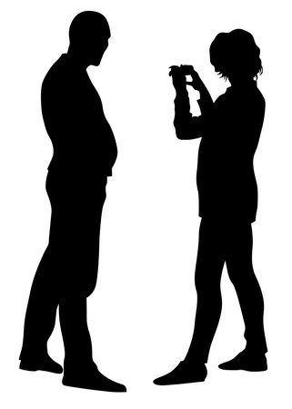 Woman with a photo camera on white backgroundのイラスト素材