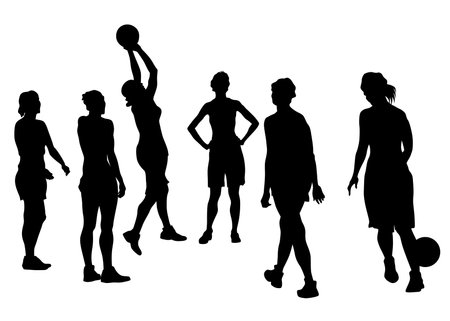 silhouette of basketball woman on white backgroundのイラスト素材