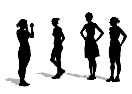 Young girls in fashion clothes on white backgroundのイラスト素材