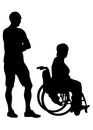 Silhouettes wheelchair and women on white backgroundのイラスト素材