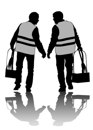 Janitor in signal vest on white backgroundのイラスト素材