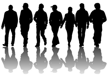 Big crowds of people walking on white backgroundのイラスト素材
