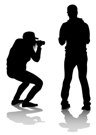 Woman with a photo camera on white backgroundのイラスト素材