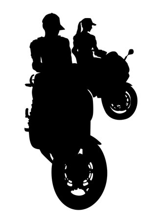 Old big bike and beautiful woman white backgroundのイラスト素材