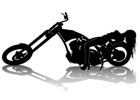Old big bike and beautiful woman white backgroundのイラスト素材
