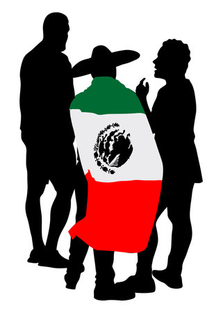 People with mexican flag walking street on white backgroundのイラスト素材