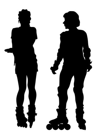 Silhouette of girl on roller skates on white backgroundのイラスト素材