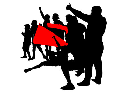 Young boys crowds with banner on white backgroundのイラスト素材