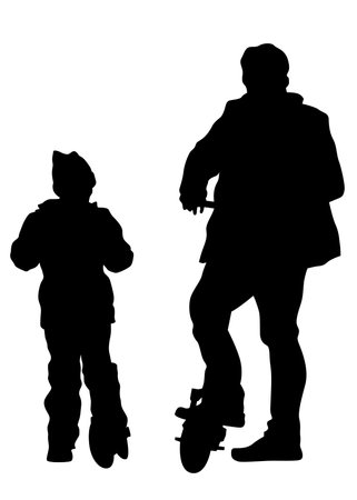 <p>Man and women whit retro scooter on white background</p>のイラスト素材