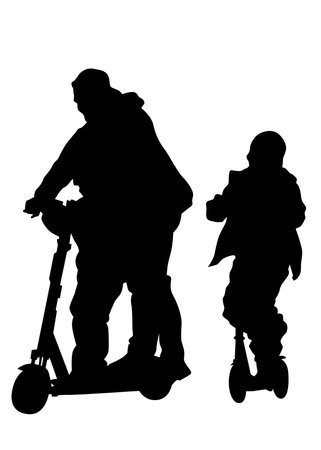 <p>Man and women whit retro scooter on white background</p>のイラスト素材