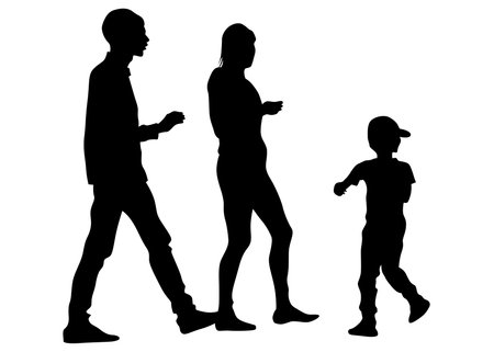 Mother and daughter walking. silhouette people on white backgroundのイラスト素材
