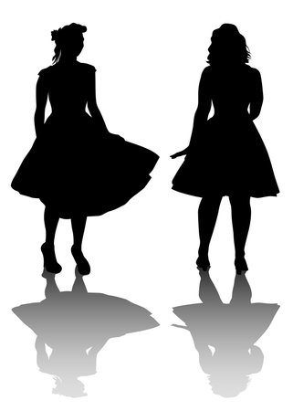 Young girls in fashion clothes on white backgroundのイラスト素材