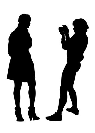 Woman with a photo camera on white backgroundのイラスト素材