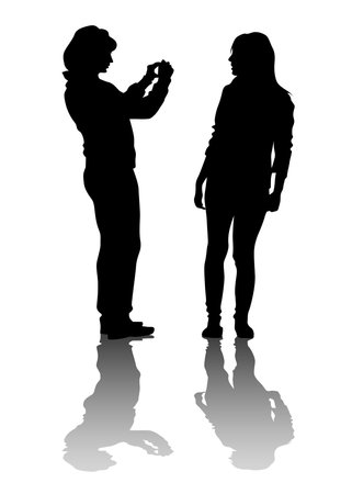 Woman with a photo camera on white backgroundのイラスト素材