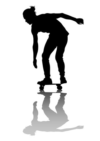 Silhouette of boy on roller skates on white backgroundのイラスト素材