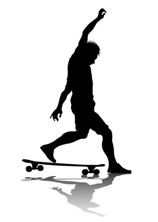 Silhouette of boy on roller skates on white backgroundのイラスト素材