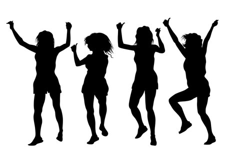 Young girls in fashion clothes on white backgroundのイラスト素材
