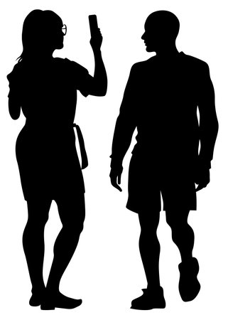 Couple of young guy and girl on white backgroundのイラスト素材