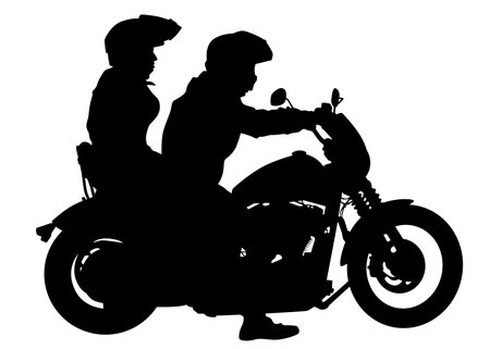 Old big bike and man white backgroundのイラスト素材