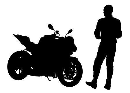 Old big bike and man white backgroundのイラスト素材