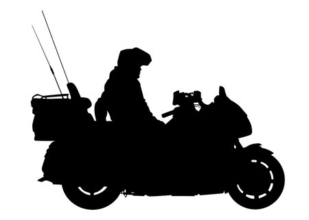 Old big bike and man white backgroundのイラスト素材