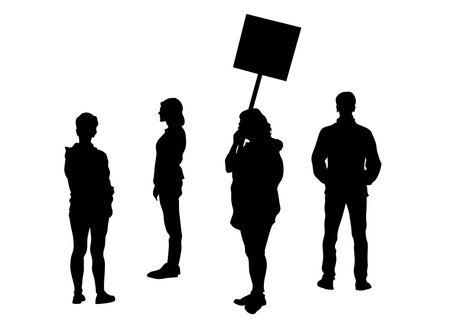 People with large banner on white backgroundのイラスト素材