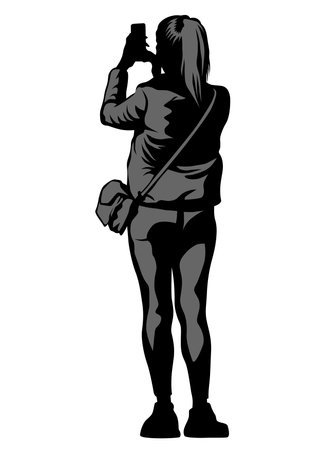 Woman with a photo camera on white backgroundのイラスト素材