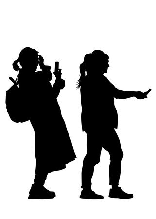 Woman with a photo camera on white backgroundのイラスト素材