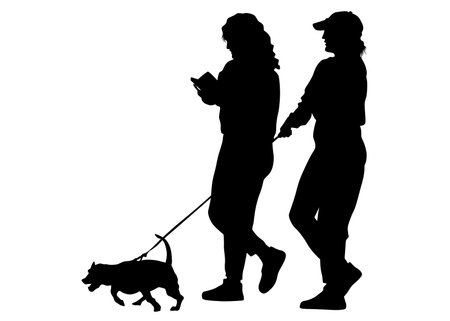 Couple of young guy and girl whit dog on white backgroundのイラスト素材