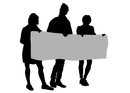 People with large banner on white backgroundのイラスト素材