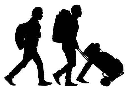 Group of tourists with travel suitcases on a white backgroundのイラスト素材