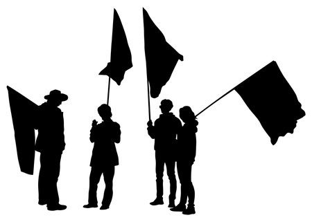 People with large flags on white backgroundのイラスト素材