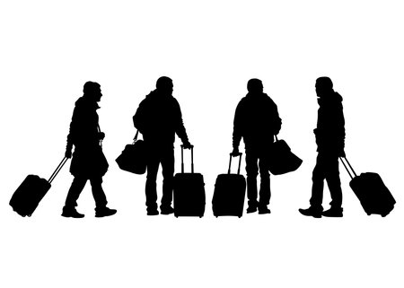 Group of tourists with travel suitcases on a white backgroundのイラスト素材