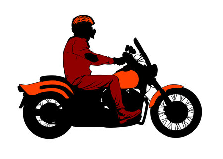 Old big bike and man white backgroundのイラスト素材