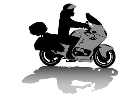 Old big bike and man white backgroundのイラスト素材