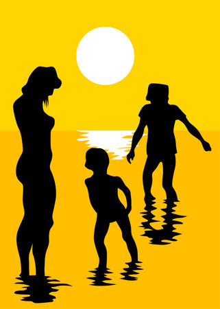 Families with little child on color backgroundのイラスト素材