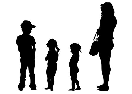 Families with little child on white backgroundのイラスト素材