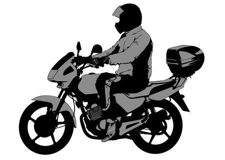 Old big bike and man white backgroundのイラスト素材