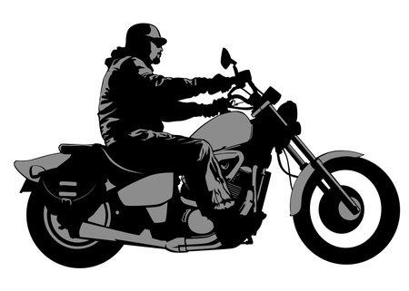 Old big bike and man white backgroundのイラスト素材