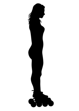 Silhouette of boy and girl on roller skates on white backgroundのイラスト素材