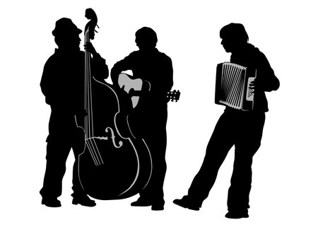 Man plays jazz instruments. Isolated silhouette on white backgroundのイラスト素材