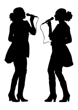 Singer woman with microphones on stage on white backgroundのイラスト素材
