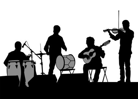 Man plays jazz instruments. Isolated silhouette on white backgroundのイラスト素材