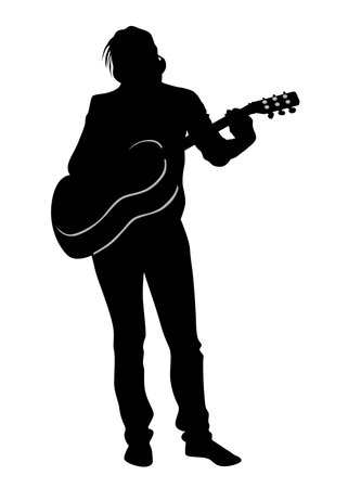 Rock band musicians on stage. Isolated silhouettes on a white backgroundのイラスト素材