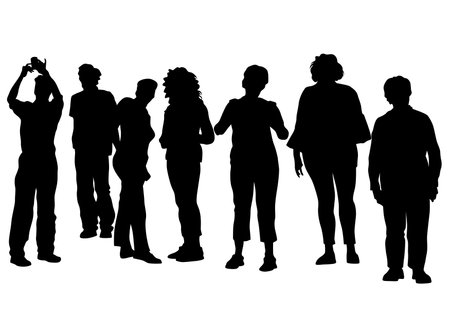 Big crowds people on the street. Isolated silhouette on a white backgroundのイラスト素材