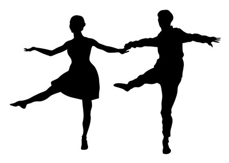 Young people are dancing in a nightclub. Isolated silhouettes on white backgroundのイラスト素材