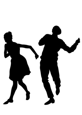 Young people are dancing in a nightclub. Isolated silhouettes on white backgroundのイラスト素材