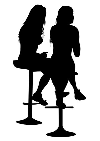 People in urban cafe. Isolated silhouettes of people on a white backgroundのイラスト素材