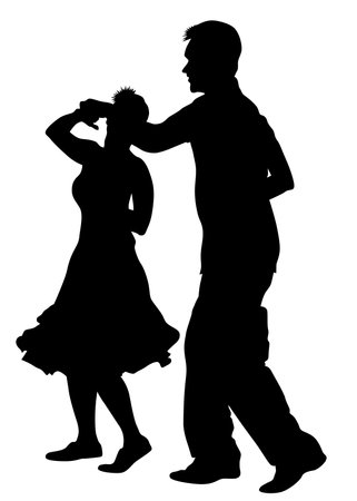 Young people are dancing in a nightclub. Isolated silhouettes on white backgroundのイラスト素材