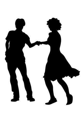 Young people are dancing in a nightclub. Isolated silhouettes on white backgroundのイラスト素材